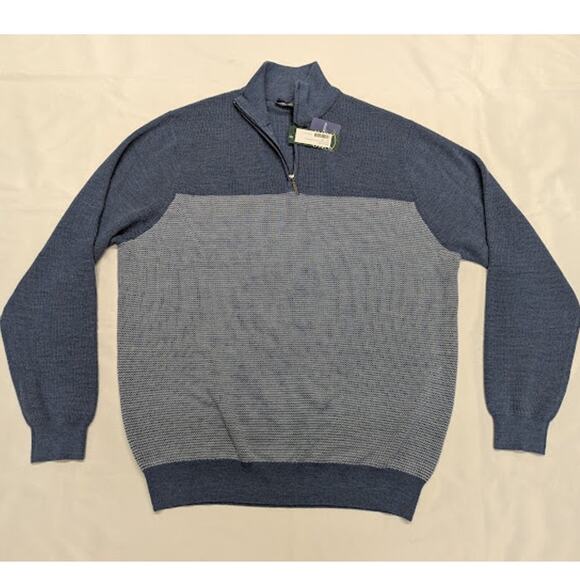 NWT Jeremy Argyle NYC Men's Merino Wool Blended 1/4 Zip Blue Sweater Mens XXL - Picture 2 of 8